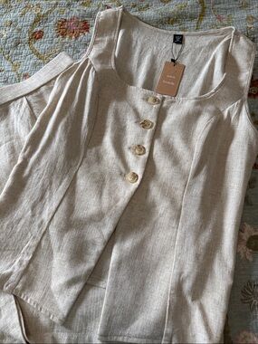 SHEIN Cream Button-Front Linen-Feel Camisole